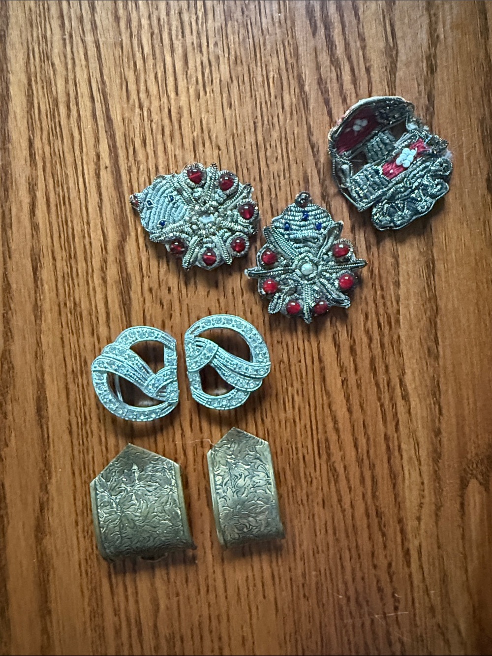 Vintage Mixed Metal & Red Cabochon Brooches and Clips